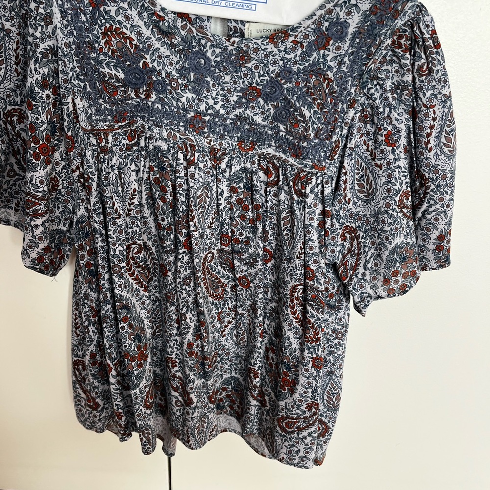 Lucky Brand Floral Paisley Blouse - Periwinkle and Red